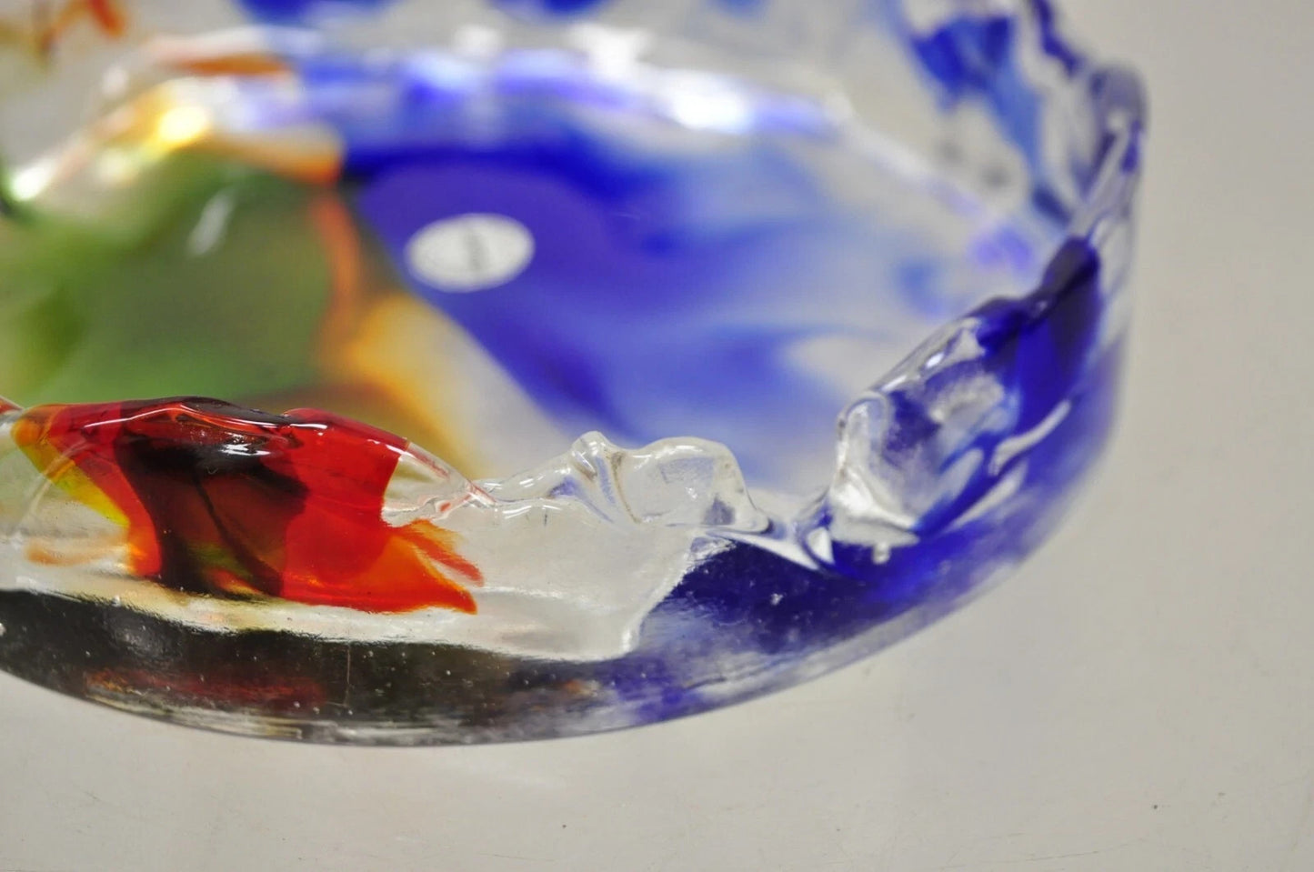 Vintage Mid Century Modern Italian Murano Blue Green Art Glass Ashtray Catchall