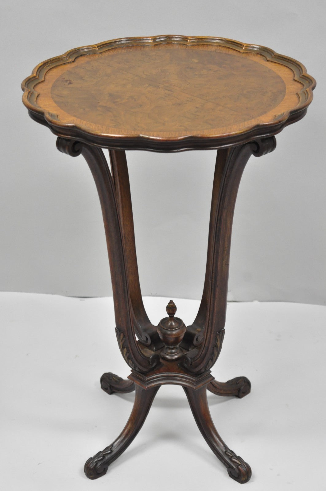 Antique French Louis XV Style Burl Walnut Small Pedestal Base Accent Side Table