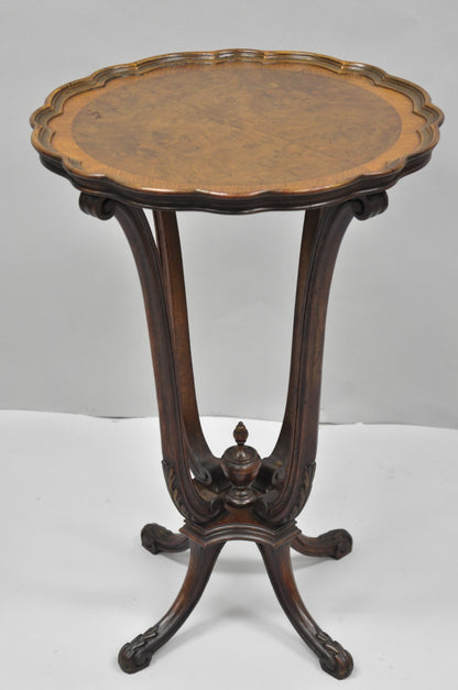 Antique French Louis XV Style Burl Walnut Small Pedestal Base Accent Side Table