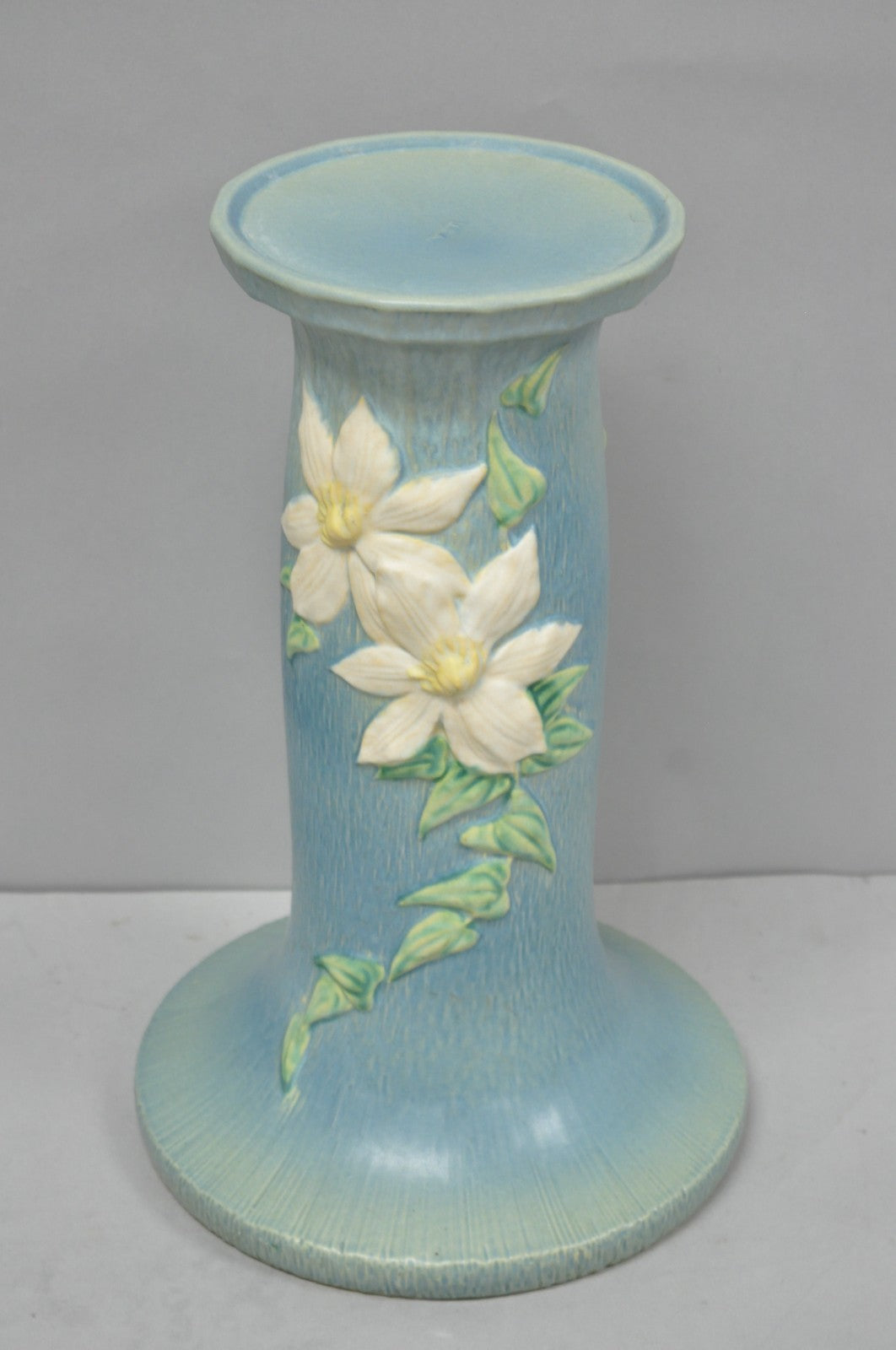 Vintage Roseville USA Blue Clematis Flower Art Pottery Jardiniere Pedestal Base