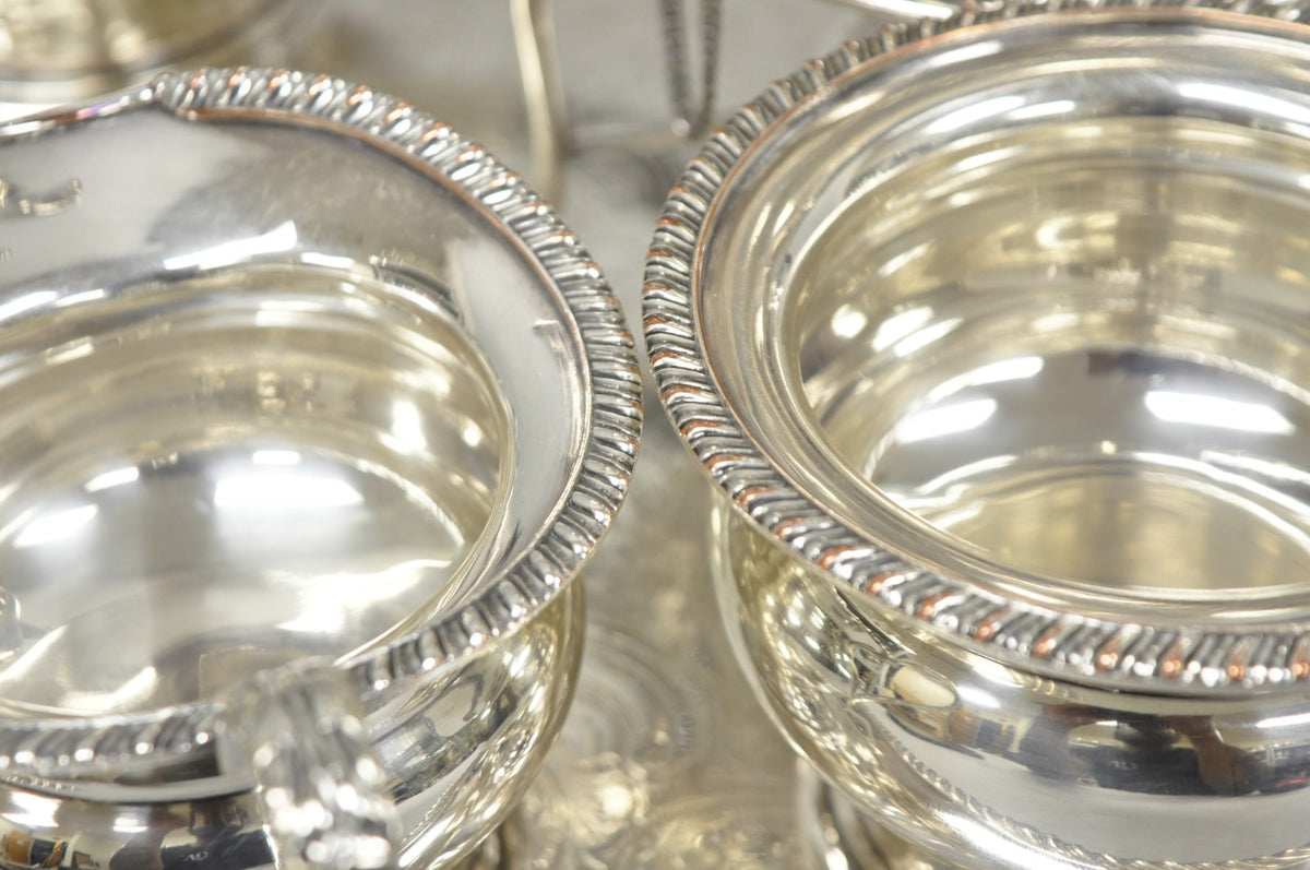 Vintage English Sheffield Edwardian Silver Plated Tea Set w/ Tilting Pot 7 Pcs