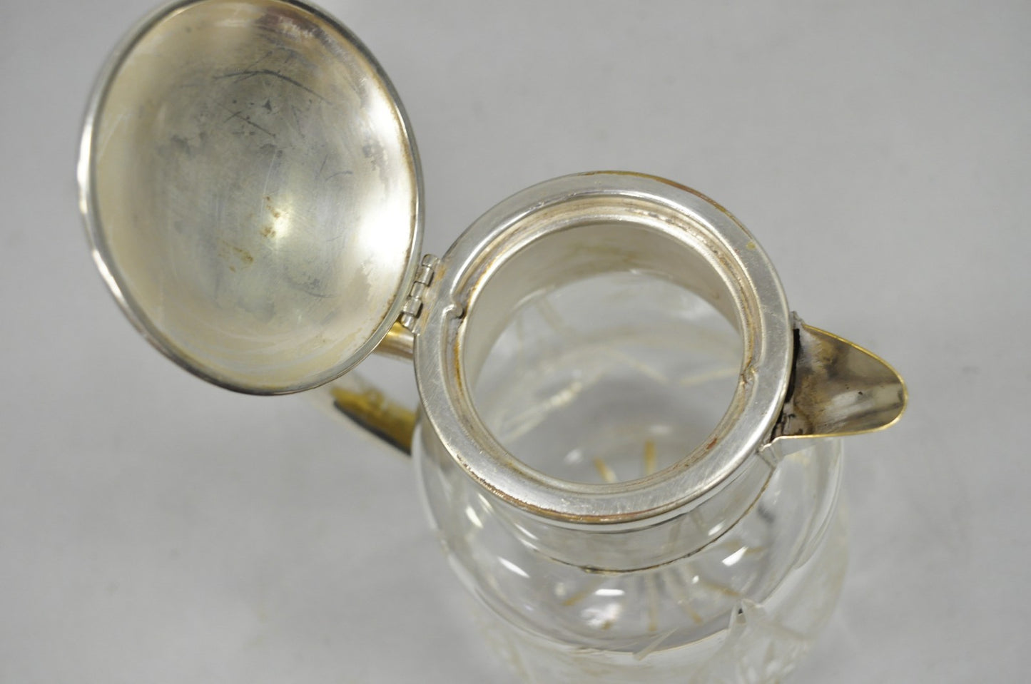 Antique Victorian German Silver Plated Cut Crystal Glass Lemonade Water Pitcher