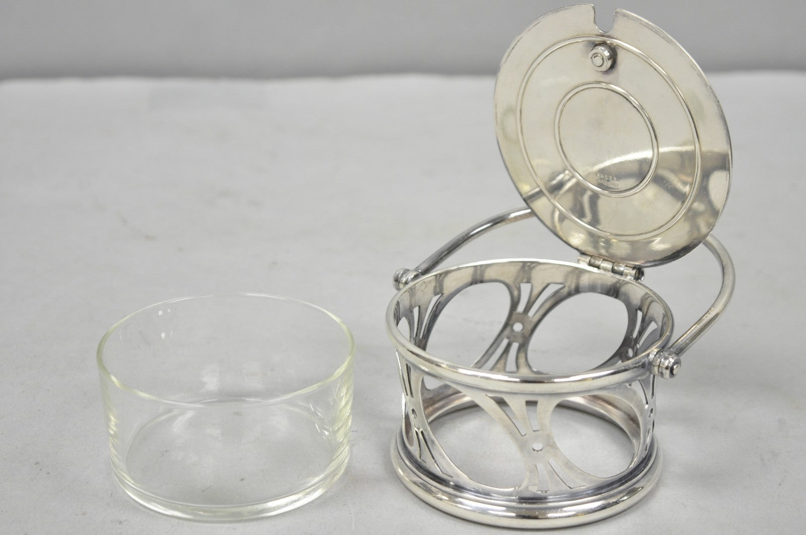 Broggi Classica Collection Silver Plated Hinged Grated Cheese Glass Sugar Bowl