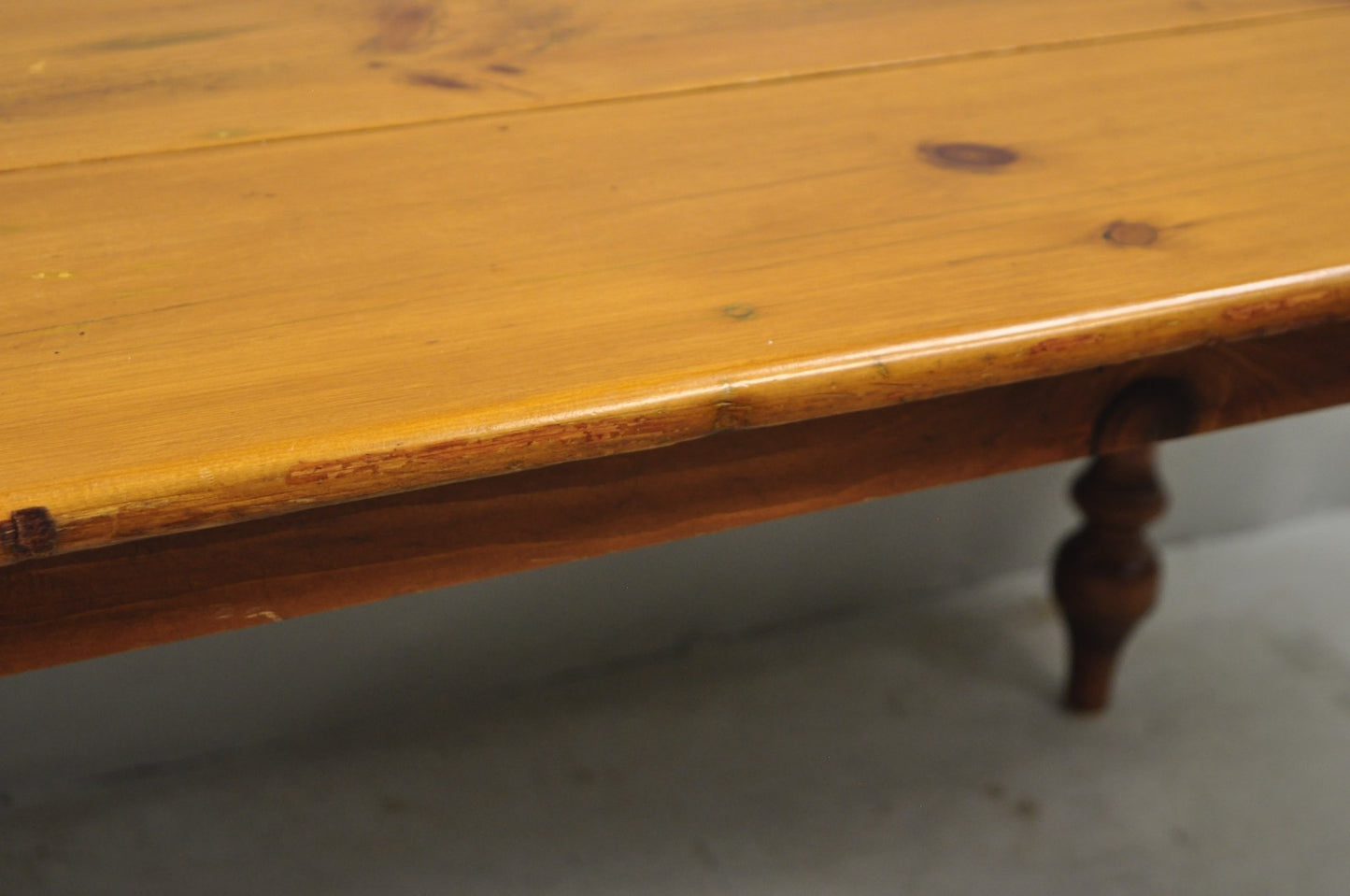 Vintage French Country Oval Pine Wood 78" Baluster Leg Farmhouse Dining Table