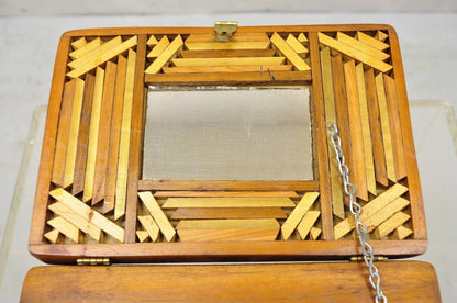 Vintage Arts & Crafts Tramp Art Folk Art Wood Inlay Jewelry Trinket Desk Box