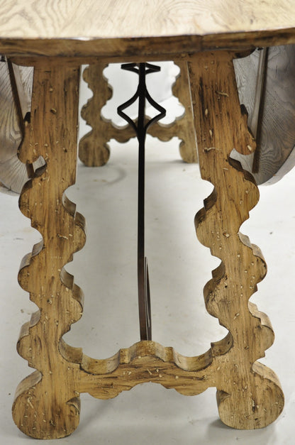 French Country Style Oval Drop Leaf Farmhouse Pine Woodgrain Dining Room Table