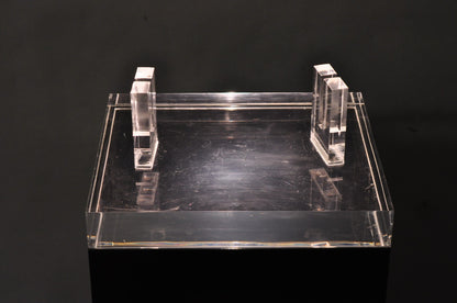 Vintage Mid Century Modern Clear Lucite & Black Acrylic Lighted Pedestal Stand