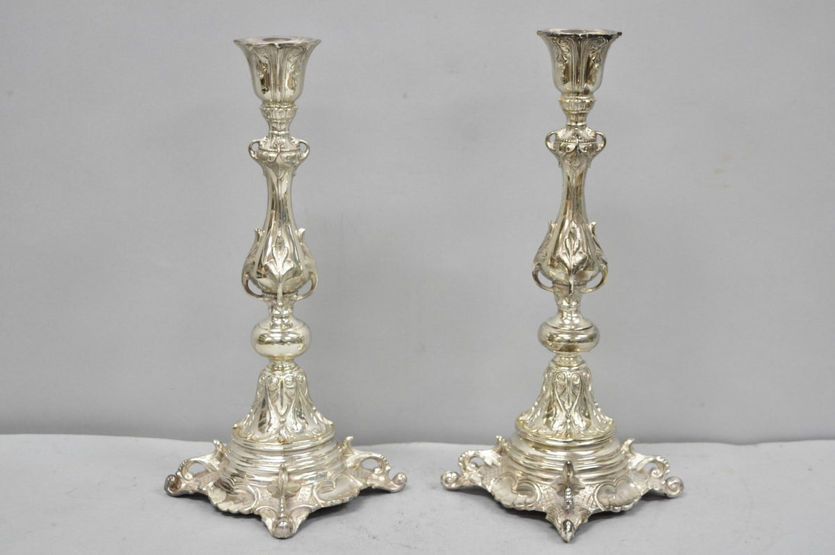 Antique Silver Plated WMF Warsaw Imperial Russia 12" Candlestick Holders - Pair