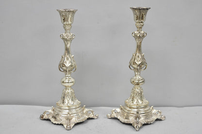 Antique Silver Plated WMF Warsaw Imperial Russia 12" Candlestick Holders - Pair