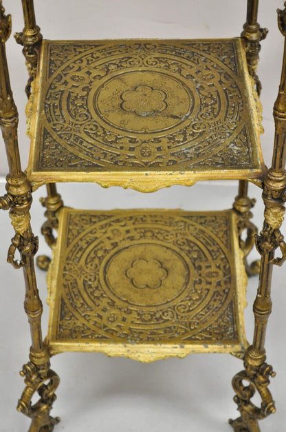 Antique Victorian Cast Iron Figural Renaissance 3 Tier Plant Stand Side Table