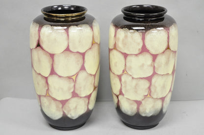 Mid Century Modern Carstens Tönnieshof Tortoise Shell 15" Pottery Vase - a Pair