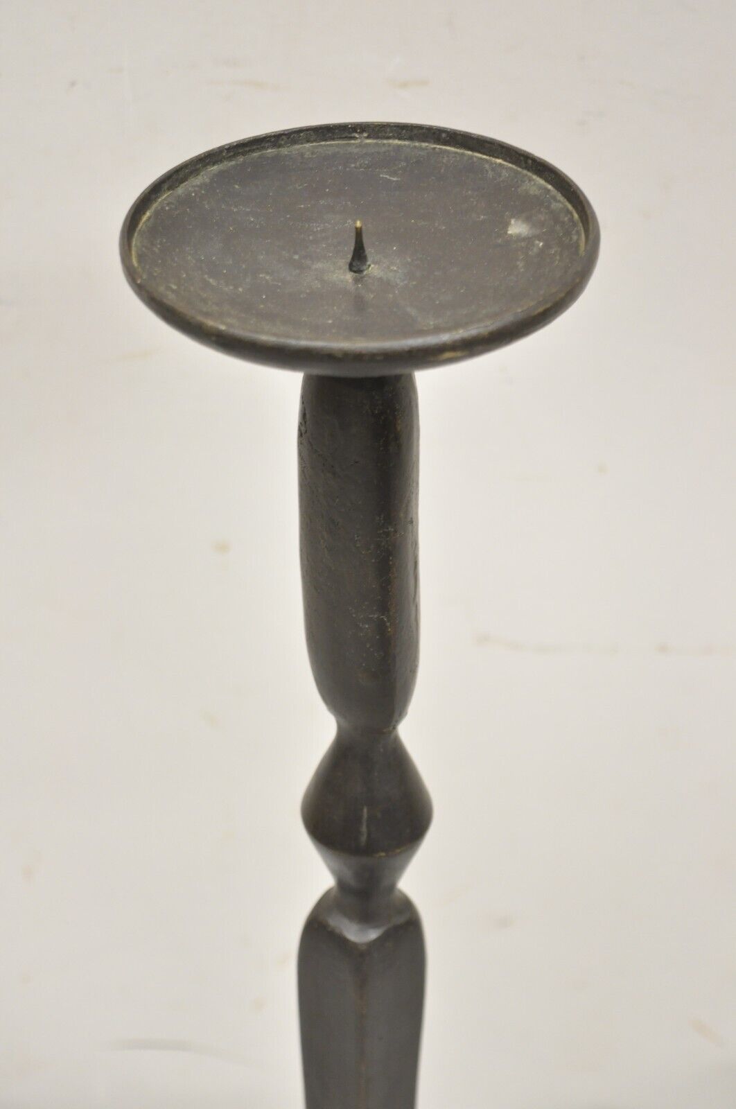 Cast Bronze Brutalist Modern 29.5" Tall Floor Candlestick Holder Stand