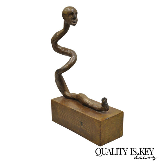 Sheryl C. Benjamin Brutalist Modern Abstract Bronze Serpent Figure Sculpture