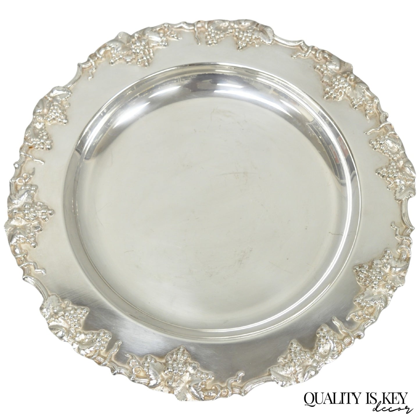 Vintage English Victorian Sheffield Silver Plated Grapevine Repousse 12" Dish