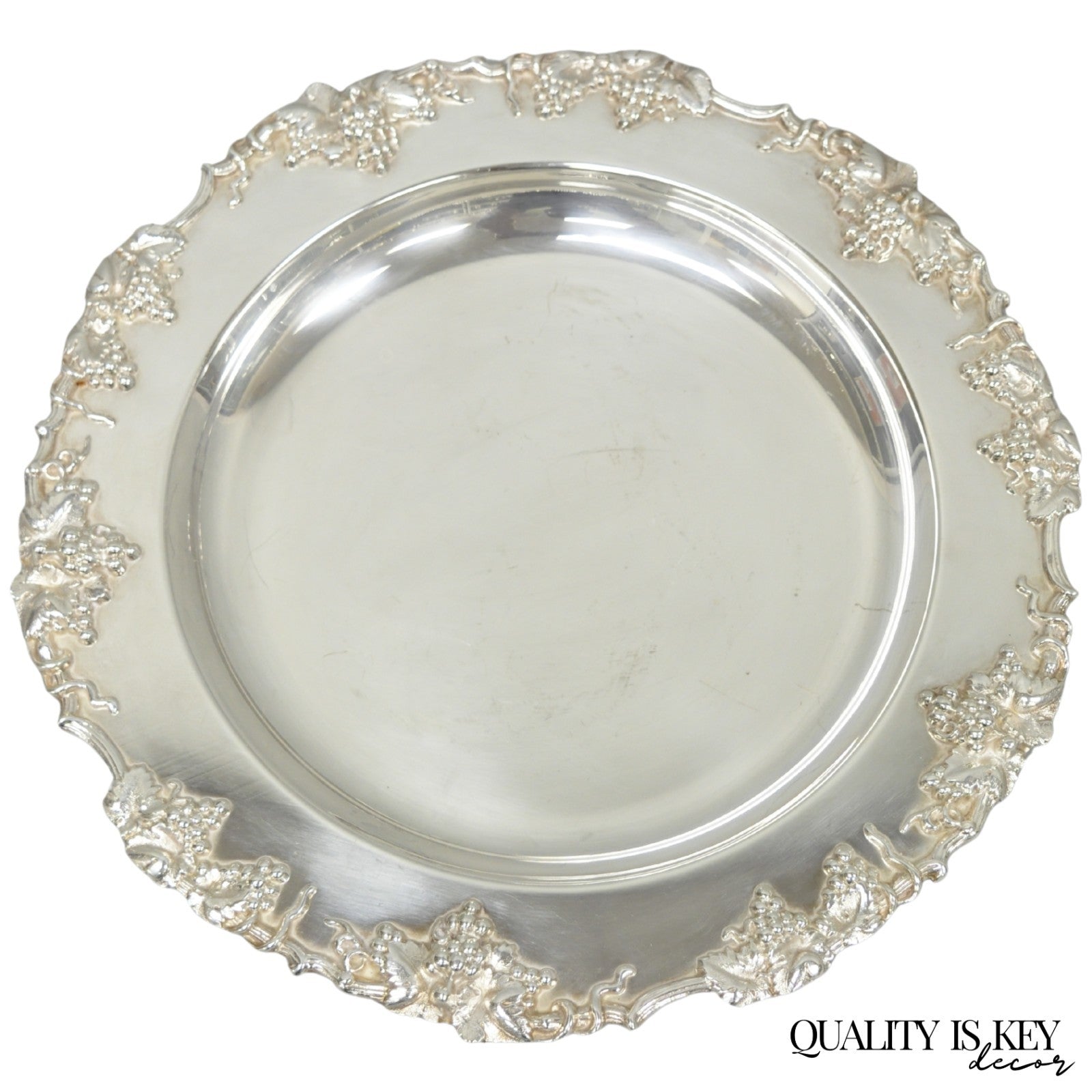 Vintage English Victorian Sheffield Silver Plated Grapevine Repousse 12" Dish