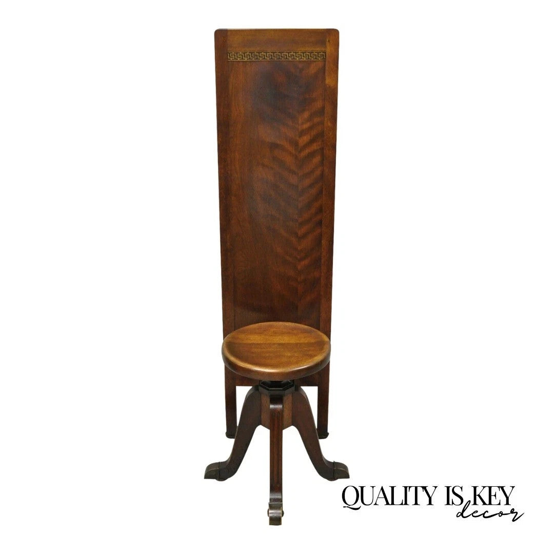 Antique Hamilton Mfg High Back Adjustable Mahogany Architect Chair Piano Stool