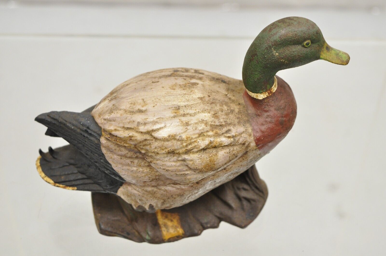 Antique Victorian Cast Iron Figural Painted Mallard Duck Door Stop