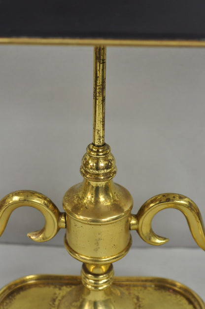 Vintage French Empire Style Brass Candlestick Bouillotte Desk Lamp w/ Tole Shade