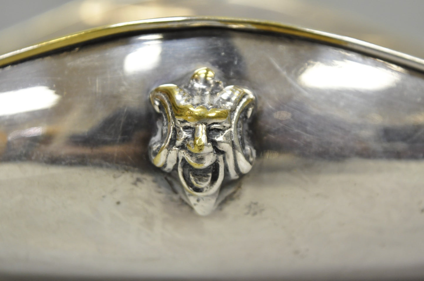 Vintage Regency Style Italian ARG 1000 Silver Plated Compote Fruit Bowl w/ Faces