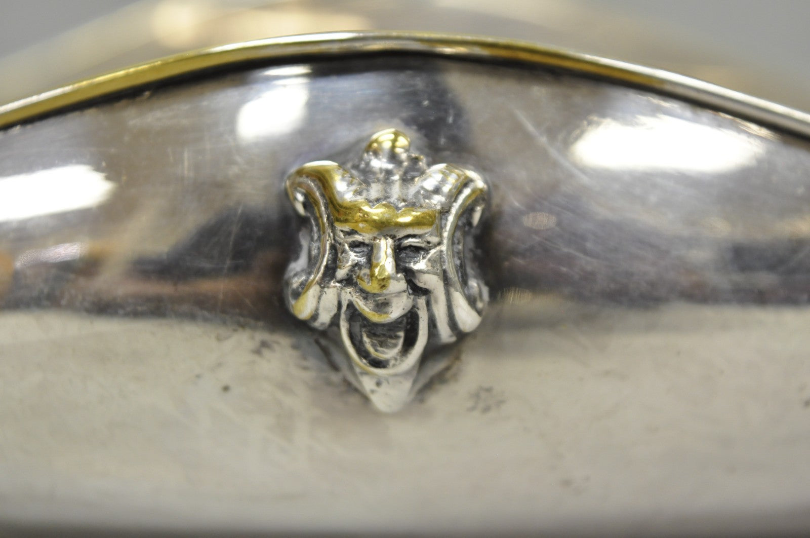 Vintage Regency Style Italian ARG 1000 Silver Plated Compote Fruit Bowl w/ Faces