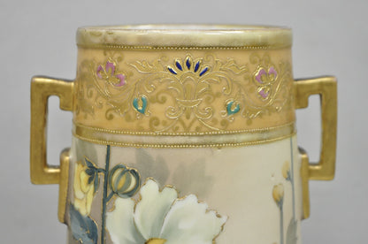 Antique Nippon Noritake Hand Painted Art Nouveau Porcelain Footed Round Vase