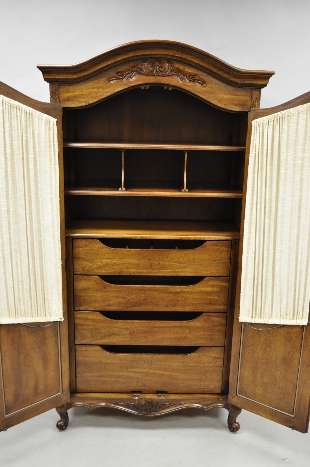 Vintage French Country Style Tall Walnut Armoire Dresser Wardrobe by White Furn.