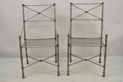 Pier 1 Medici Pewter Wrought Iron Dining Side Chairs - a Pair
