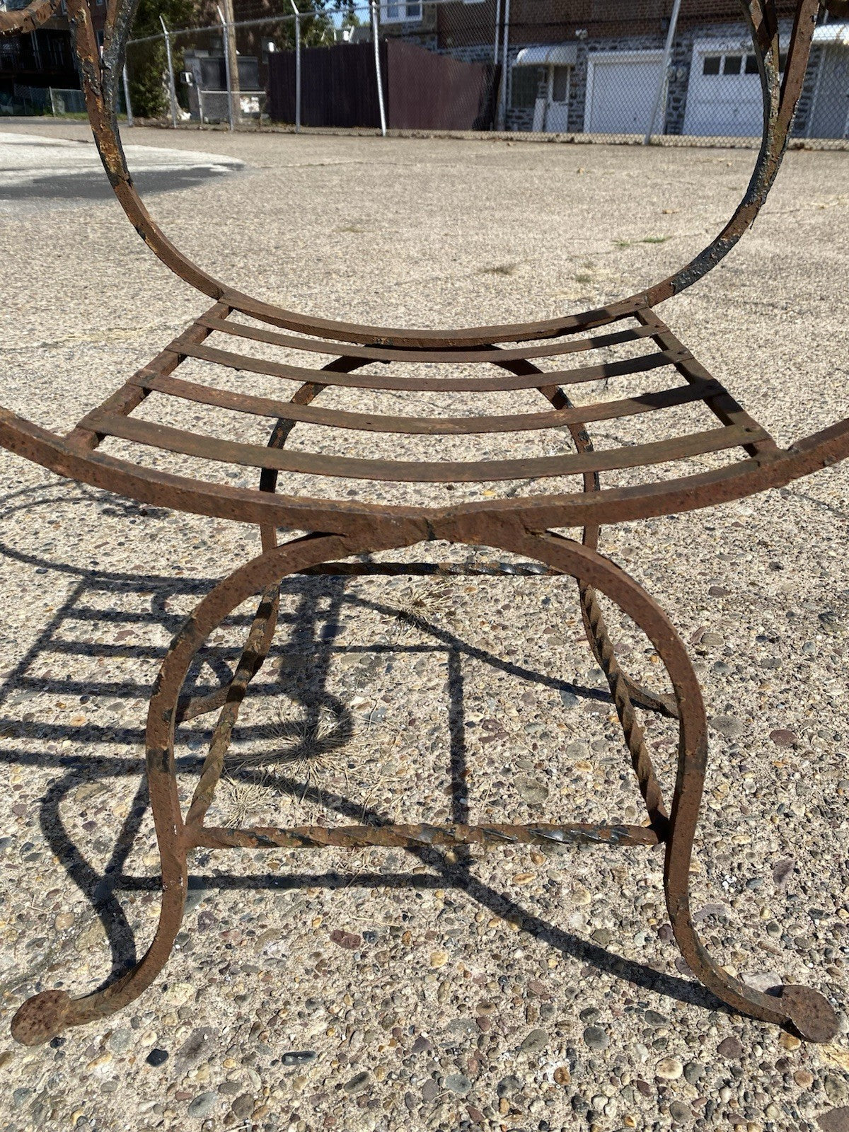 Antique Spanish Renaissance Wrought Iron Curule Savonarola Throne Arm Chair