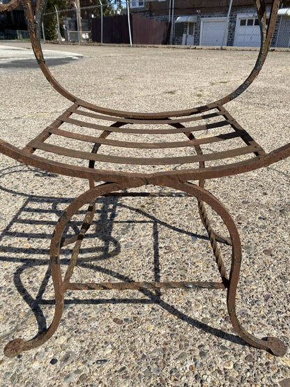 Antique Spanish Renaissance Wrought Iron Curule Savonarola Throne Arm Chair