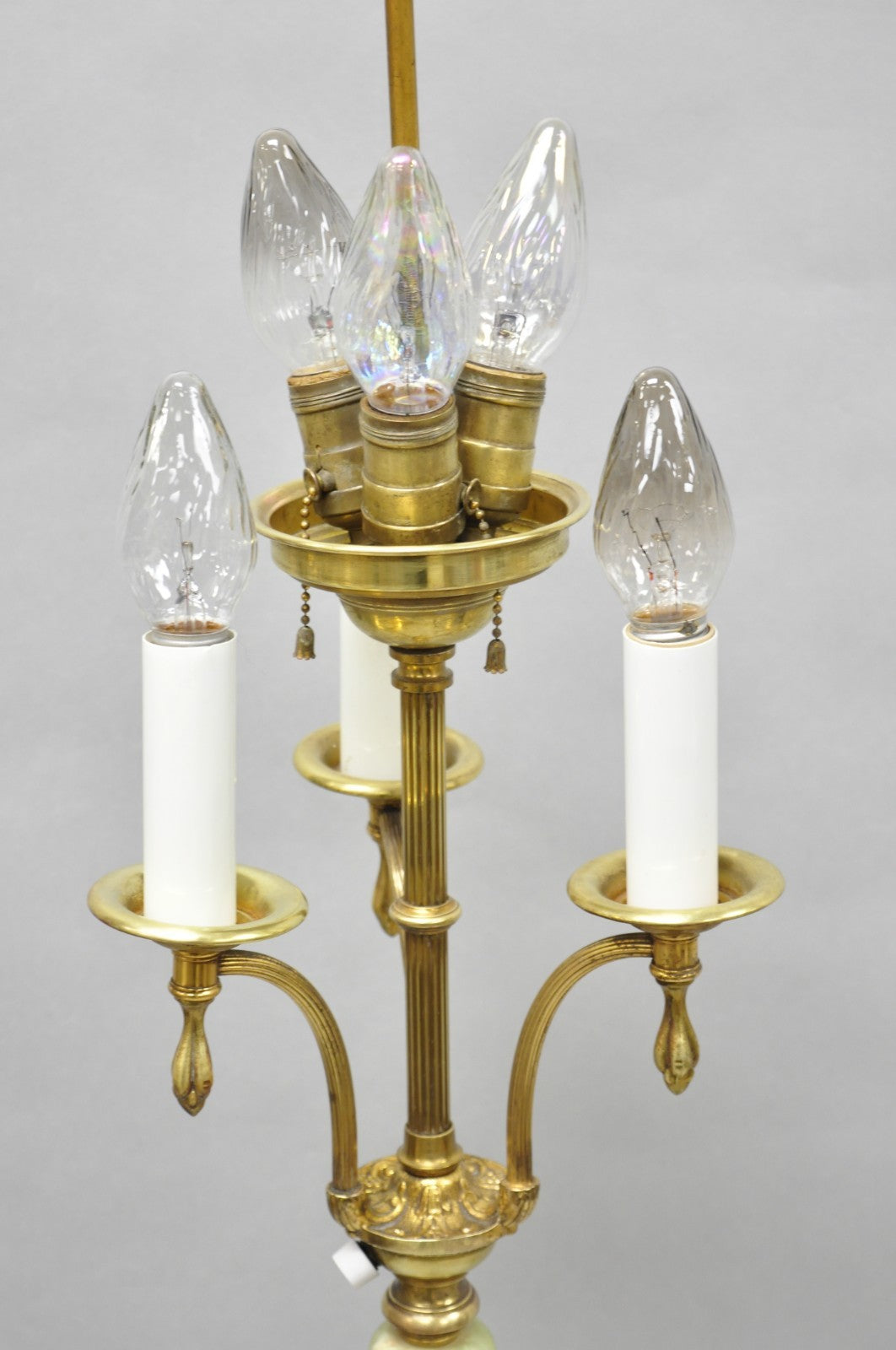 Antique Art Deco Brass & Green Onyx Paw Foot Victorian Pole Floor Lamp