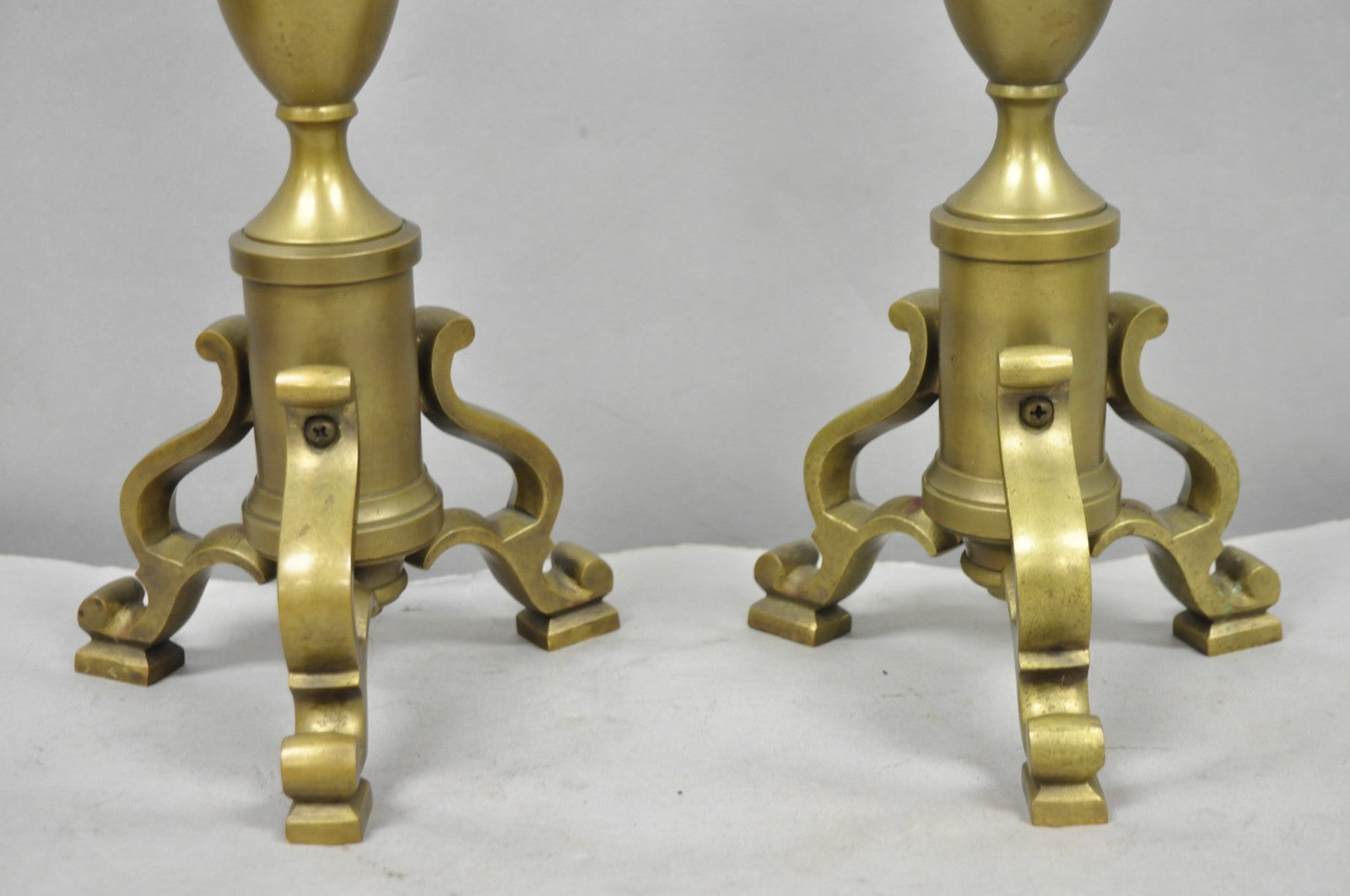 Vintage Federal Style Brass Candlestick Urn Form Table Lamps, Japan - a Pair