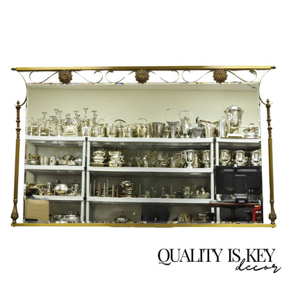 Large Vintage Brass Scrolling Frame Hollywood Regency Beveled Glass Wall Mirror