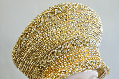 Shellie McDowell Millinery Gold Beaded Jeweled Gem Ladies Church Derby Crown Hat