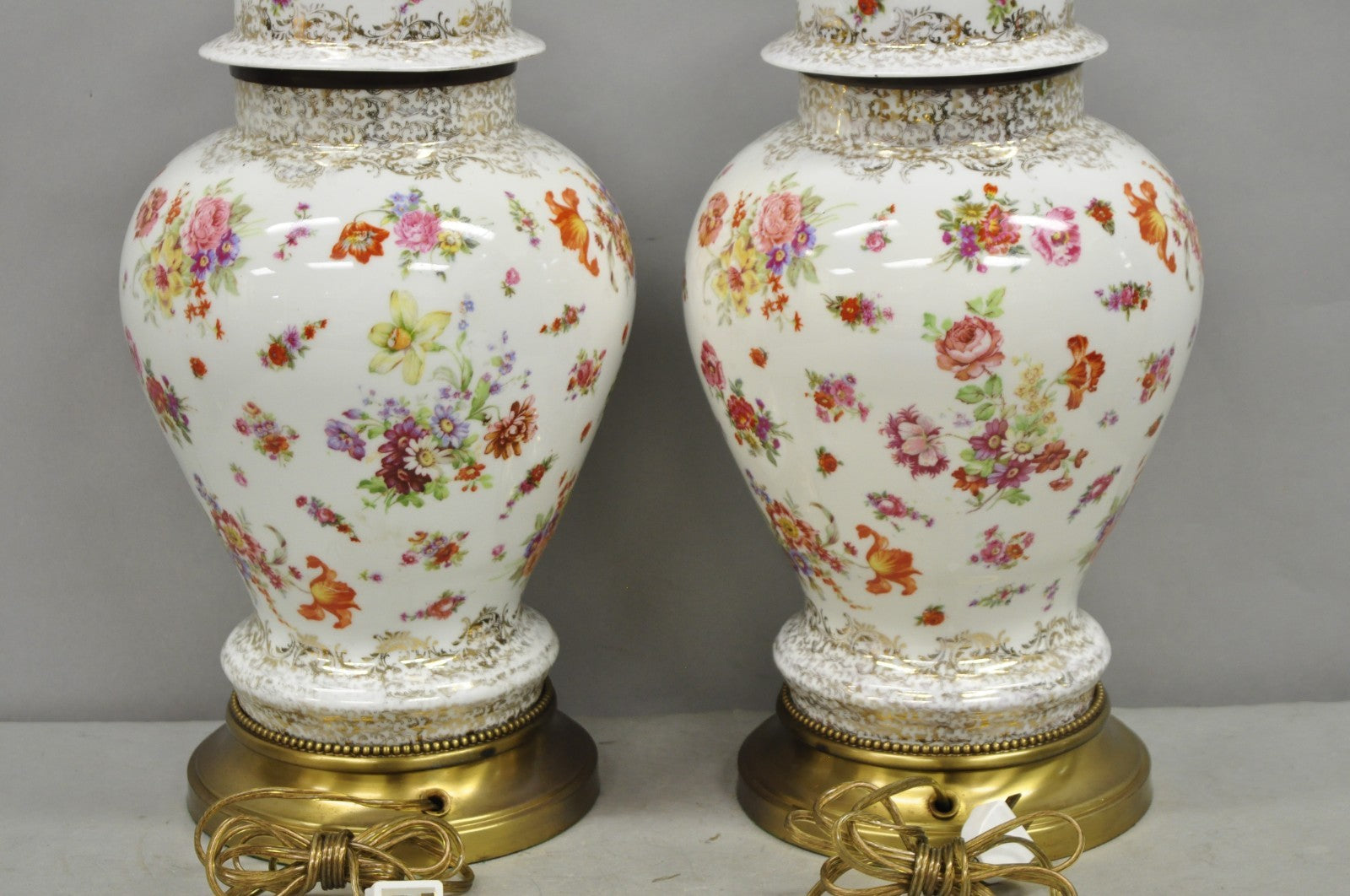Victorian German Porcelain Ginger Jar Vase Meissen attr. French Table Lamp Pair