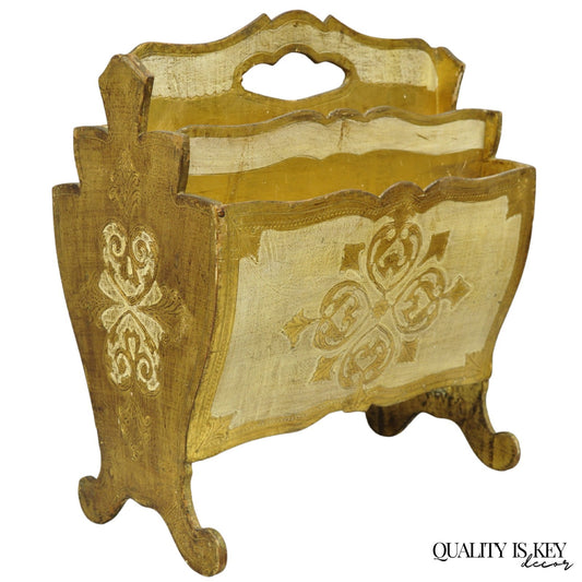 Vintage Italian Florentine Gold Giltwood Hollywood Regency Magazine Rack Stand