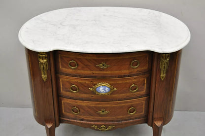 Antique French Louis XV Style Marble Top Bronze Ormolu Bombe Commode Nightstand