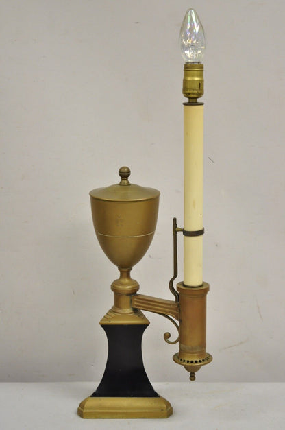 French Empire Neoclassical Brass Candlestick Student Oil Style Table Lamp