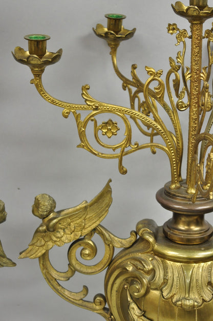 Large Antique French Rococo Louis XV Figural Cherub Bronze Candelabra Lamps Pair