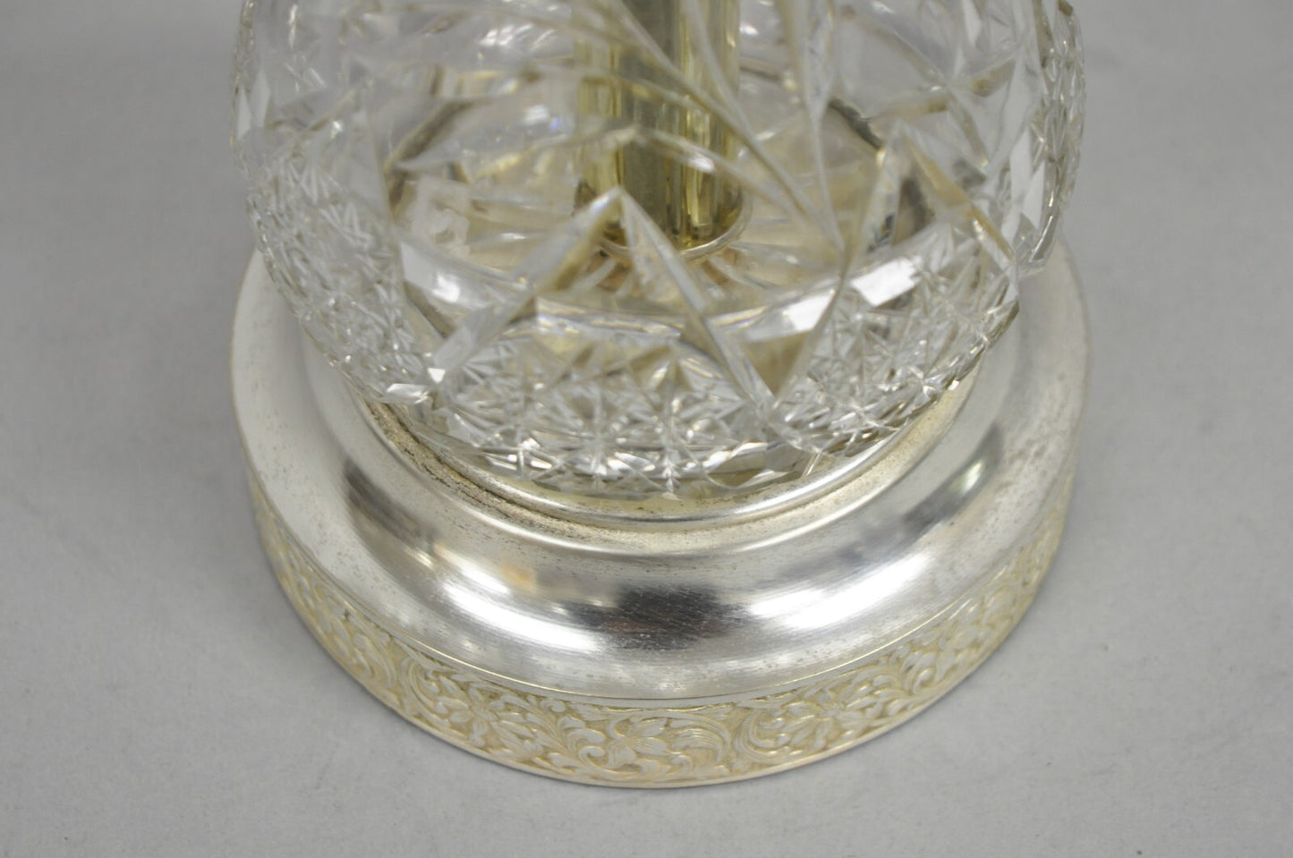 Antique Victorian Cut Glass Silver Plated Small Boudoir Vanity Table Lamp
