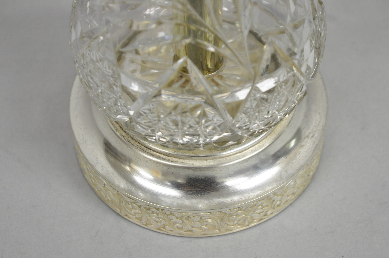 Antique Victorian Cut Glass Silver Plated Small Boudoir Vanity Table Lamp