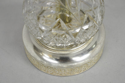 Antique Victorian Cut Glass Silver Plated Small Boudoir Vanity Table Lamp
