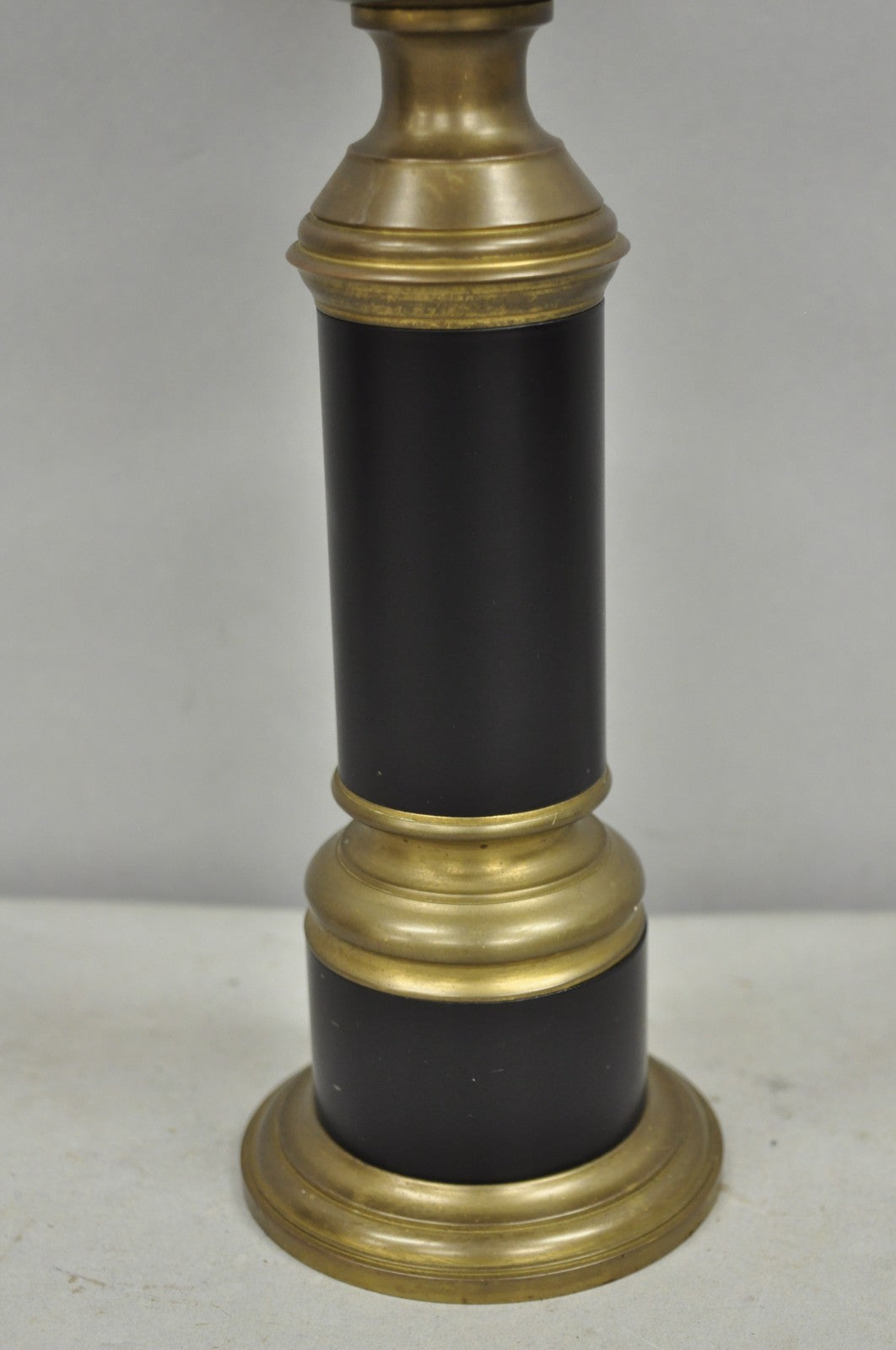 Vintage French Empire Burnished Brass Small Bouillotte Black Column Table Lamp