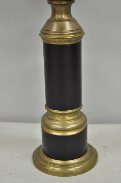 Vintage French Empire Burnished Brass Small Bouillotte Black Column Table Lamp