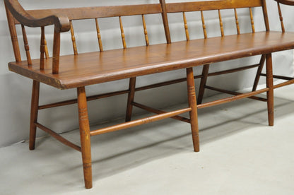 Antique American Colonial Farmhouse Spindle Back Pine Wood 8 Leg 72" Long Bench