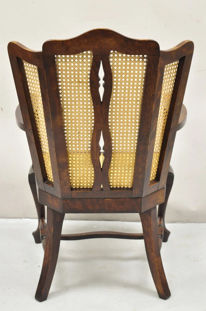 Antique Victorian Walnut and Cane Carved Lounge Arm Chair w/ Queen Anne Legs