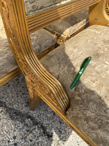 Neoclassical Regency Style Gold Carved Wood Dining Room Chairs - Set of 10