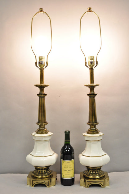 Vintage Stiffel Empire Style Burnished Brass & Porcelain Table Lamps (C) - Pair