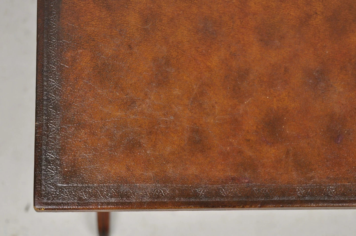 Regency Style Mahogany Brown Tooled Leather Accent Side Table by Highland House