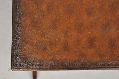 Regency Style Mahogany Brown Tooled Leather Accent Side Table by Highland House