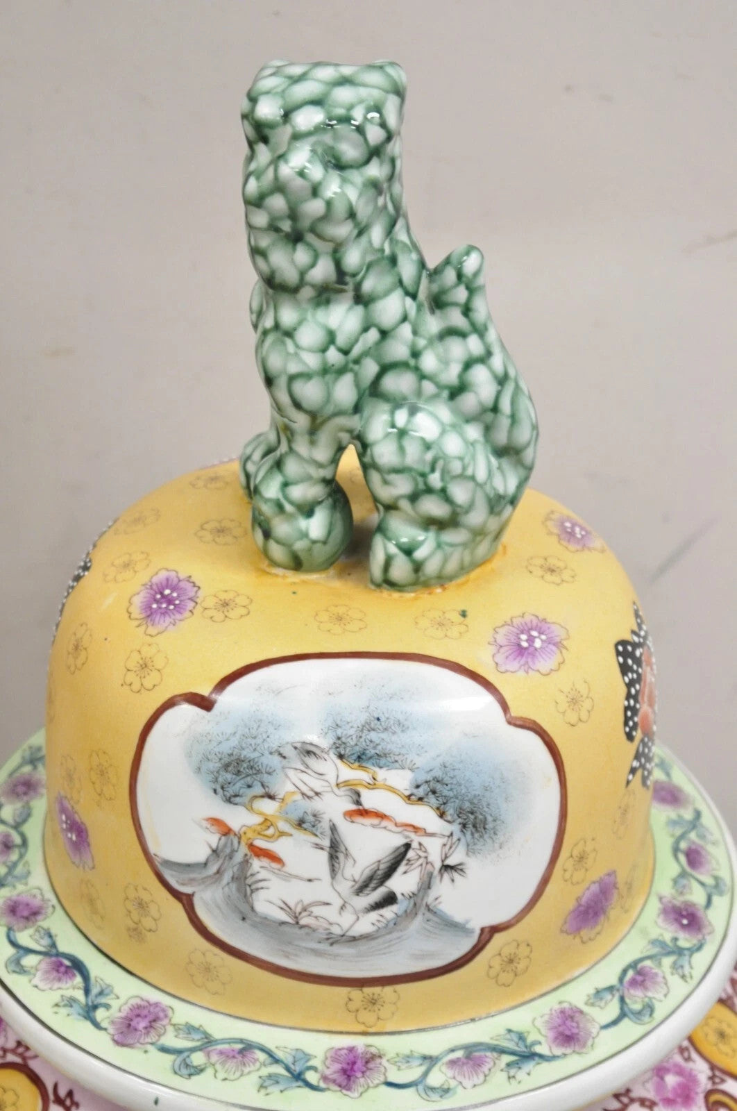 Vintage Chinese Porcelain Large Foo Dog Covered Temple Urns Ginger Jars - a Pair